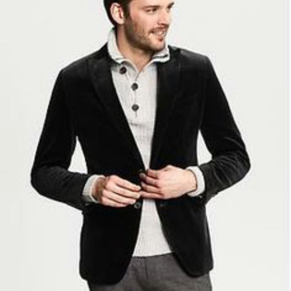 BANANA REPUBLIC Slim Fit Velour Black Blazer